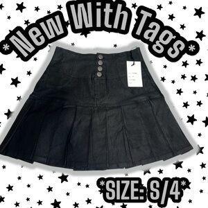 NWT: Unique Vintage - Black Pleated Front Button Fly Mini Skirt (SIZE S/4).